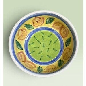 Caleca Sorrento Hand-Painted Ceramic Bowl 7” Italian Floral Stripe Vintage